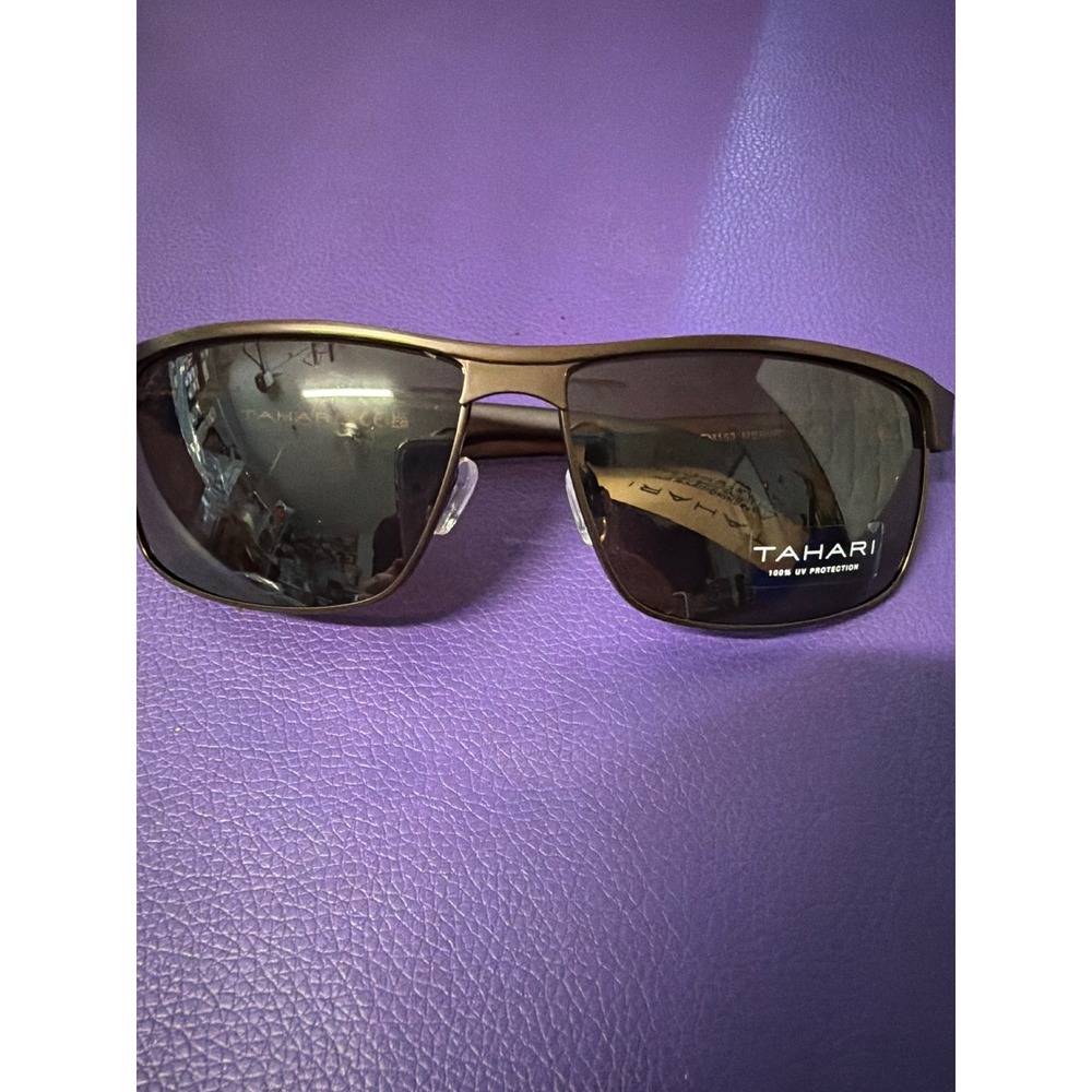NWT Tahari Mens Rectangular Metal Sunglasses Bronze Gunmetal 100% UV Protection